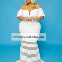 Curvaceous Boutique Off White August Mesh Contrast Dress