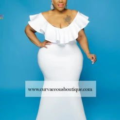 Curvaceous Boutique White Chandler Ruffle Gown