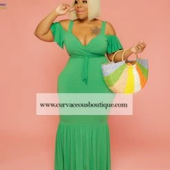 Curvaceous Boutique NEW Green Alice Gathered Hem Dress