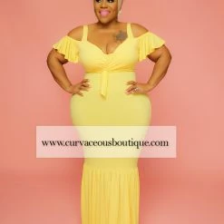 Curvaceous Boutique DRESSES Yellow Alice Gathered Hem Dress