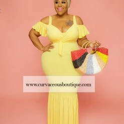 Curvaceous Boutique DRESSES Yellow Alice Gathered Hem Dress
