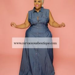 Curvaceous Boutique NEW Blue Sleeveless Stitched Denim Dress