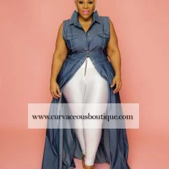Curvaceous Boutique NEW Blue Sleeveless Stitched Denim Dress