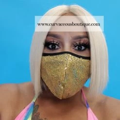 Curvaceous Boutique Gold Sequin Face Mask