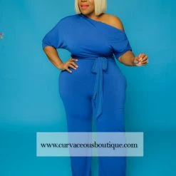 Curvaceous Boutique Royal Blue Dolly Off Shoulder Jumpsuit JUMPSUITS