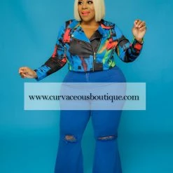 Curvaceous Boutique NEW Royal Blue Distressed Bell Bottom Jeans