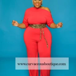 Curvaceous Boutique Red Dolly Off Shoulder Jumpsuit