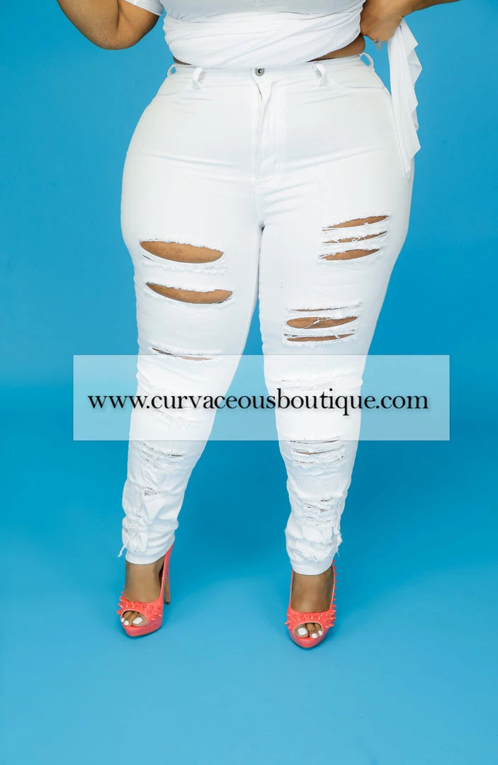 Curvaceous Boutique DUSTERS/KIMONOS White Double Side Ripped Jeans 3 Curvaceous Boutique DUSTERS/KIMONOS White Double Side Ripped Jeans