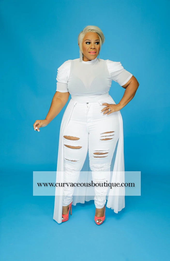 Curvaceous Boutique DUSTERS/KIMONOS White Double Side Ripped Jeans 4 Curvaceous Boutique DUSTERS/KIMONOS White Double Side Ripped Jeans