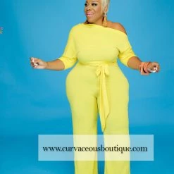 Curvaceous Boutique Yellow Dolly Off Shoulder Jumpsuit