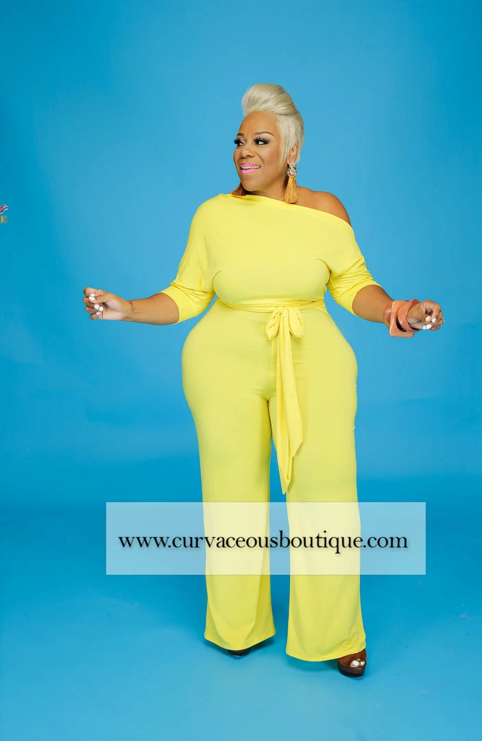 Curvaceous Boutique Yellow Dolly Off Shoulder Jumpsuit 3 Curvaceous Boutique Yellow Dolly Off Shoulder Jumpsuit