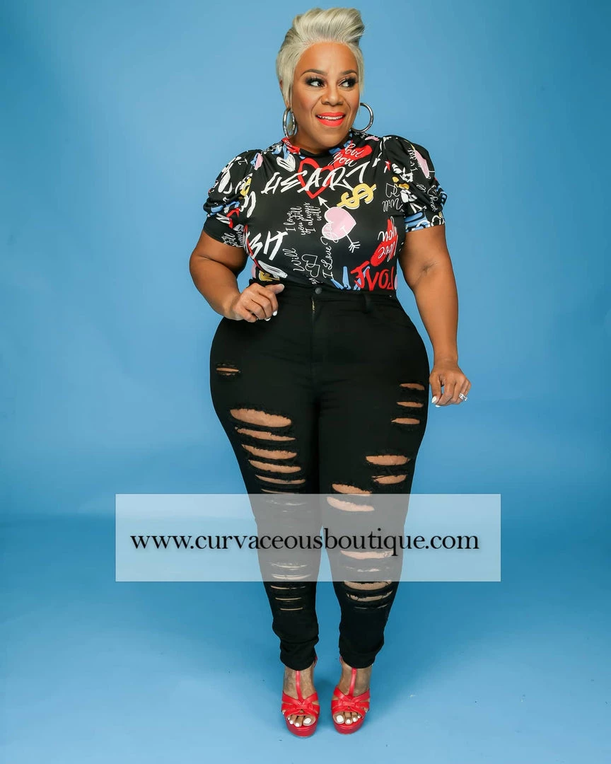 Curvaceous Boutique Black Ripped Hi Waist Jeans 3 Curvaceous Boutique Black Ripped Hi Waist Jeans