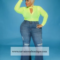 Curvaceous Boutique Medium Stone Frayed Bell Jeans