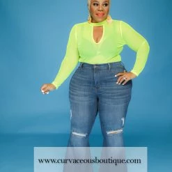 Curvaceous Boutique Medium Stone Frayed Bell Jeans