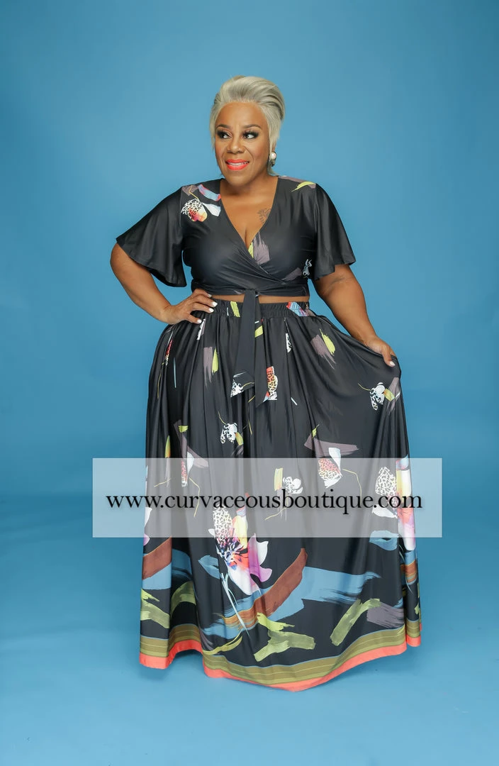 Curvaceous Boutique Black Brush Stroke Skirt Set SETS 3 Curvaceous Boutique Black Brush Stroke Skirt Set SETS