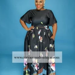 Curvaceous Boutique Black Brush Stroke Skirt Set SETS