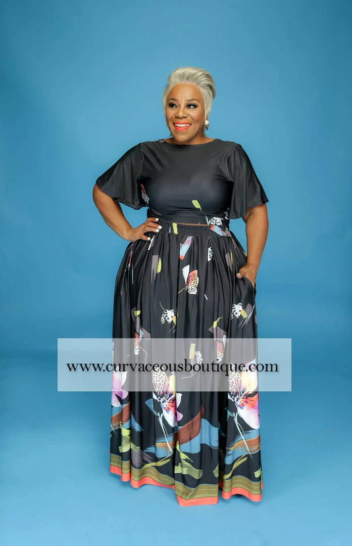 Curvaceous Boutique Black Brush Stroke Skirt Set SETS 4 Curvaceous Boutique Black Brush Stroke Skirt Set SETS