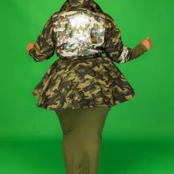 Curvaceous Boutique Camouflage Sequin Peplum Jacket