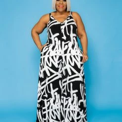 Curvaceous Boutique Graffiti Print Jumpsuit