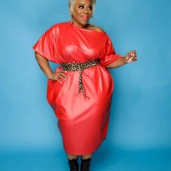 Curvaceous Boutique Red Alana Faux Leather Baggy Dress DRESSES 8 Curvaceous Boutique Red Alana Faux Leather Baggy Dress DRESSES