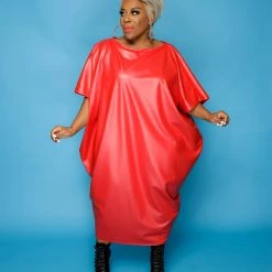 Curvaceous Boutique Red Alana Faux Leather Baggy Dress DRESSES 7 Curvaceous Boutique Red Alana Faux Leather Baggy Dress DRESSES