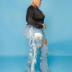 Curvaceous Boutique Blue Side Piece Fringe Jeans