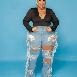 Curvaceous Boutique Blue Side Piece Fringe Jeans