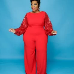 Curvaceous Boutique Red Runway Sequin Jumpsuit