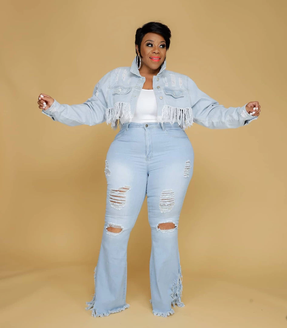Curvaceous Boutique BLAZERS/VESTS/JACKETS Light Blue Fringe Denim Jacket 3 Curvaceous Boutique BLAZERS/VESTS/JACKETS Light Blue Fringe Denim Jacket