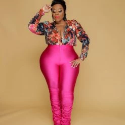 Curvaceous Boutique NEW Pink Floral Plunge Body-Suit
