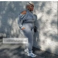 Curvaceous Boutique Grey Candice Ruffle Set