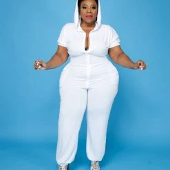 Curvaceous Boutique White Take Off Jogger Jumpsuit JUMPSUITS