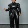 Curvaceous Boutique SALE Black Faux Leather Peplum Set