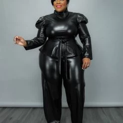 Curvaceous Boutique SALE Black Faux Leather Peplum Set