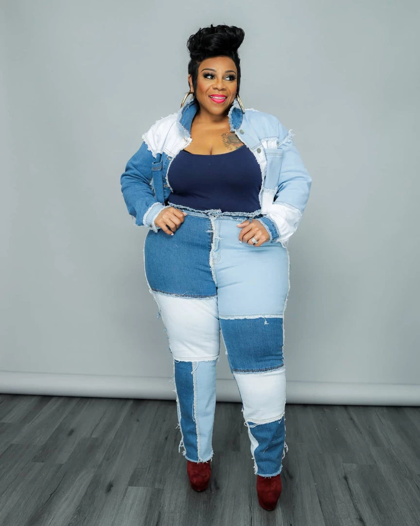 Curvaceous Boutique SETS Patchwork Frayed Denim Set 3 Curvaceous Boutique SETS Patchwork Frayed Denim Set