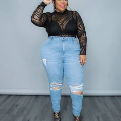 Curvaceous Boutique Light Blue Distressed Vintage Wash Jeans