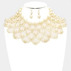 Curvaceous Boutique ACCESSORIES Ivory Choker Bib Pearl Necklace Set