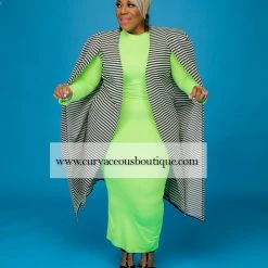 Curvaceous Boutique Stripe Long Hero Cape Blazer