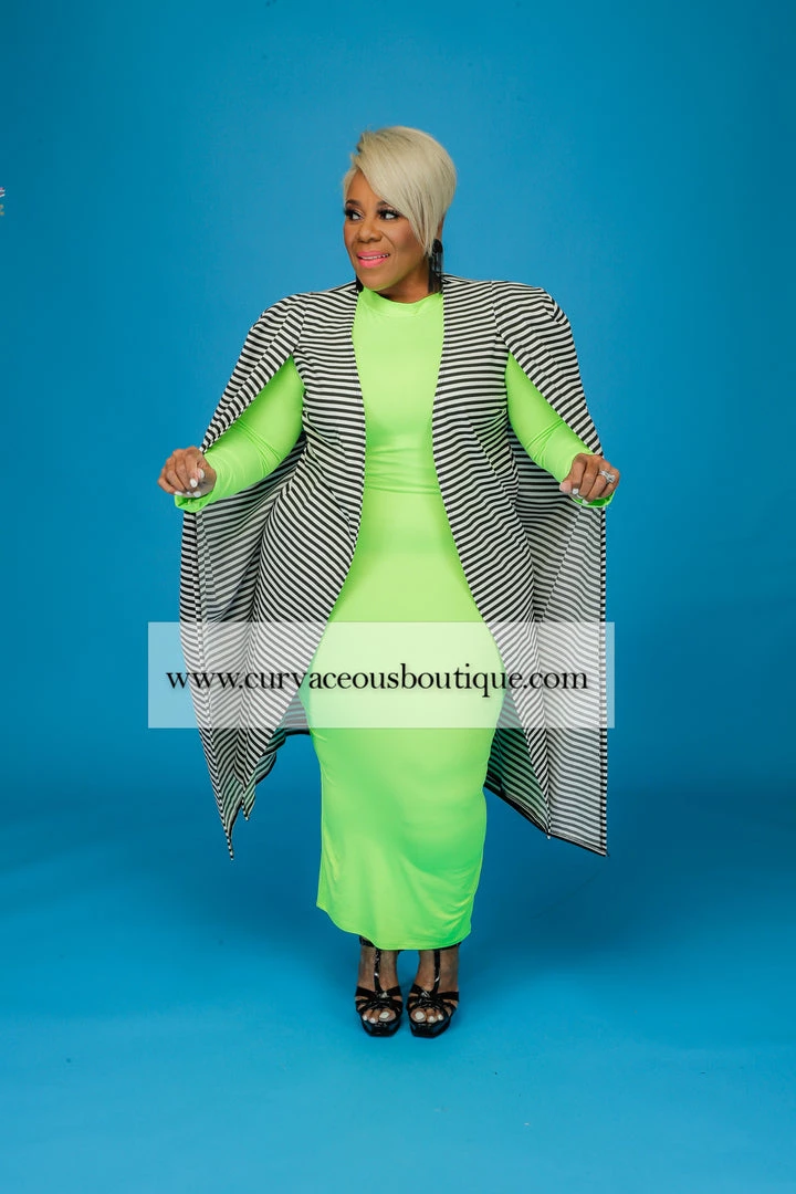 Curvaceous Boutique Stripe Long Hero Cape Blazer 3 Curvaceous Boutique Stripe Long Hero Cape Blazer