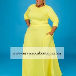 Curvaceous Boutique Yellow Riley Skirt Set SETS