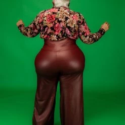 Curvaceous Boutique Burgundy Faux Leather Palazzo Pants