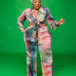 Curvaceous Boutique Palms Spring Pant Set NEW