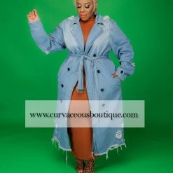 Curvaceous Boutique Blue Denim Trench Coat