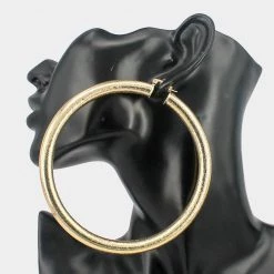 Curvaceous Boutique NEW XLarge Frosted Metal Hoop Earrings 6 Curvaceous Boutique NEW XLarge Frosted Metal Hoop Earrings