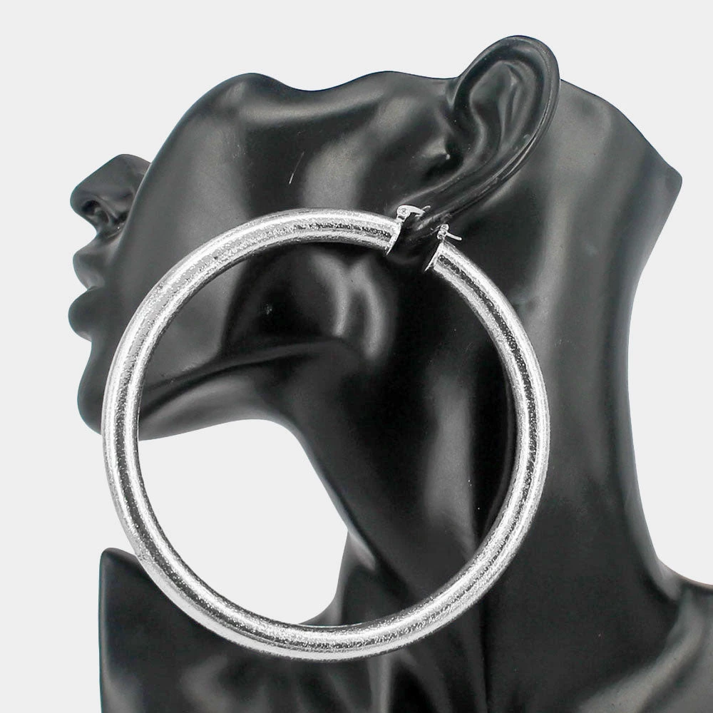 Curvaceous Boutique NEW XLarge Frosted Metal Hoop Earrings 5 Curvaceous Boutique NEW XLarge Frosted Metal Hoop Earrings