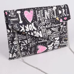 Curvaceous Boutique Black Lovely Doodle Envelope Clutch