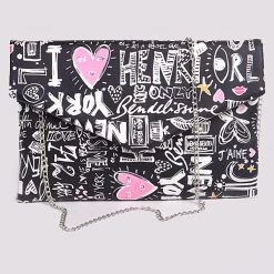 Curvaceous Boutique Black Lovely Doodle Envelope Clutch