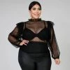 Curvaceous Boutique Black Tulle Polka Dot Top TOPS