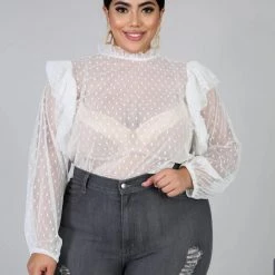 Curvaceous Boutique SALE Ivory Tulle Polka Dot Top