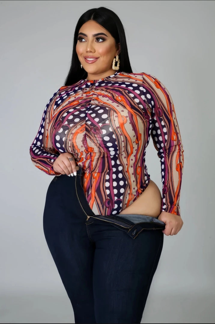 Curvaceous Boutique Navy Blue Polka Dot Bodysuit 3 Curvaceous Boutique Navy Blue Polka Dot Bodysuit